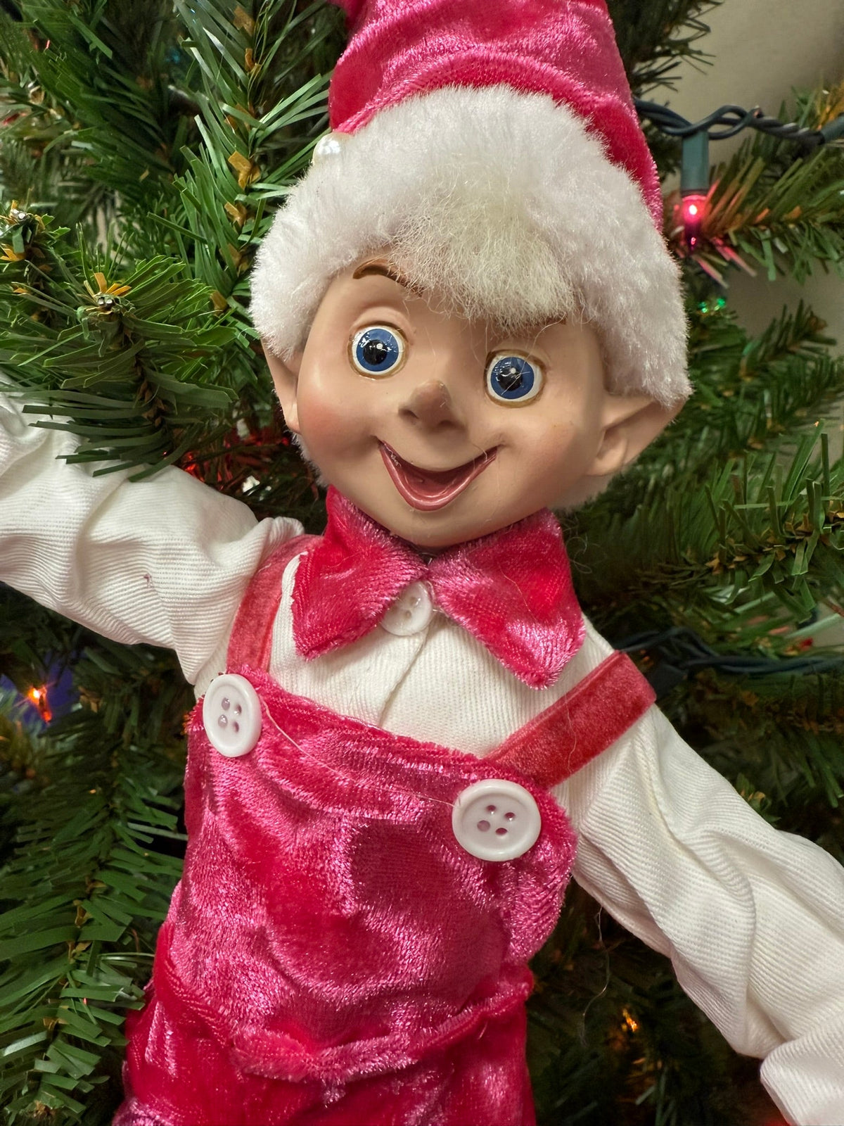 RAZ - 16" Pink Velvet Overall Elf - Nifty Decor & More