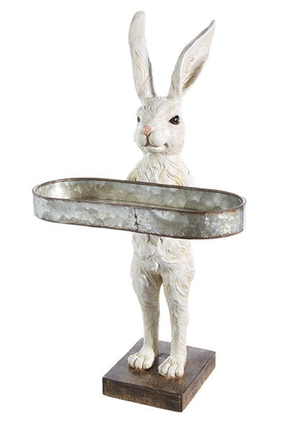 18.25" Rabbit with Tray - Easter Decor, Spring Holiday Display, Cute Bunny Figurine for Home, Garden & Gift Table decor