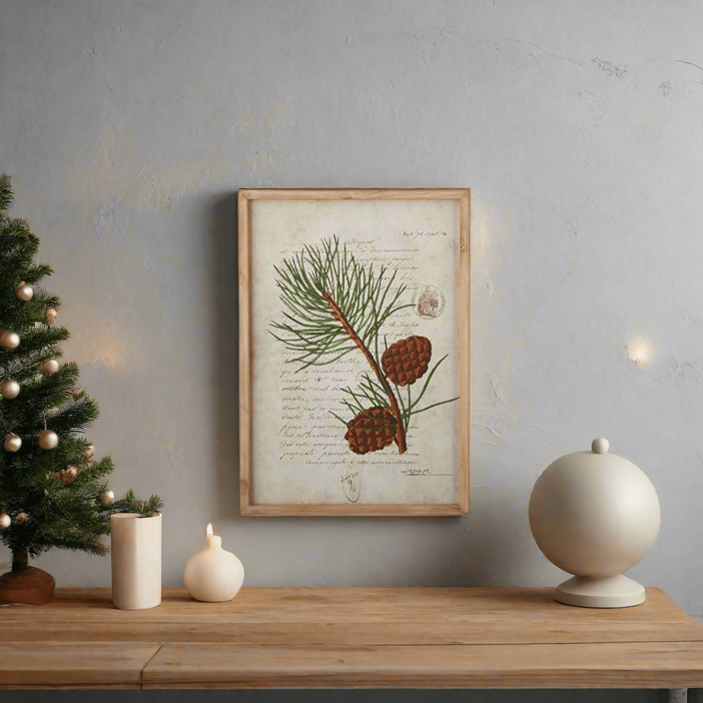 RAZ 22" Pinecone Branch Framed Wood Print, Rustic Wall Art, Nature Decor, farmhouse Style, Perfect for Living Room & Cabin Decor - Nifty Decor & More