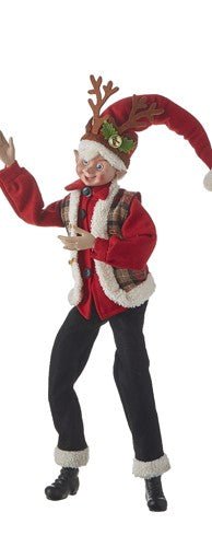 RAZ - 24" Reindeer Antlers Elf, Posable Christmas Decor, Holiday Home Decoration, Festive Home Decor - Nifty Decor & More
