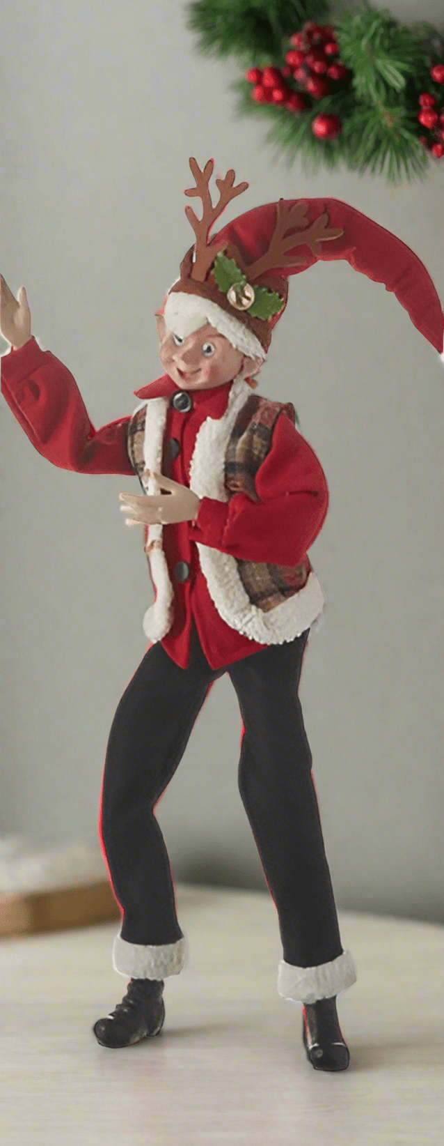 RAZ - 24" Reindeer Antlers Elf, Posable Christmas Decor, Holiday Home Decoration, Festive Home Decor - Nifty Decor & More