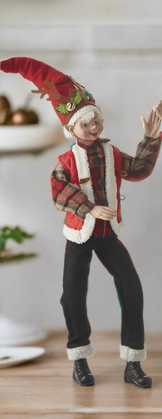 RAZ - 24" Reindeer Antlers Elf, Posable Christmas Decor, Holiday Home Decoration, Festive Home Decor - Nifty Decor & More