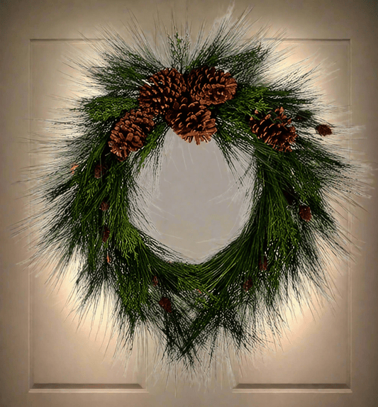RAZ - 26" Long Needle Pine and Pinecone Wreath - Nifty Decor & More