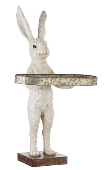 28" Rabbit with Tray | Spring Home Decor | Cute Bunny Figurine for Easter & Spring | Seasonal Decorative Accent Table decor