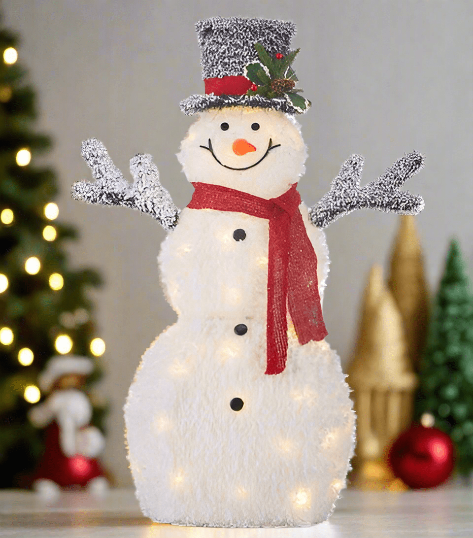 RAZ - 40" Flocked Tinsel Lighted Snowman - Nifty Decor & More