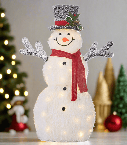 RAZ - 40" Flocked Tinsel Lighted Snowman - Nifty Decor & More