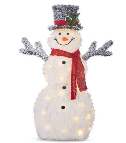 RAZ - 40" Flocked Tinsel Lighted Snowman - Nifty Decor & More