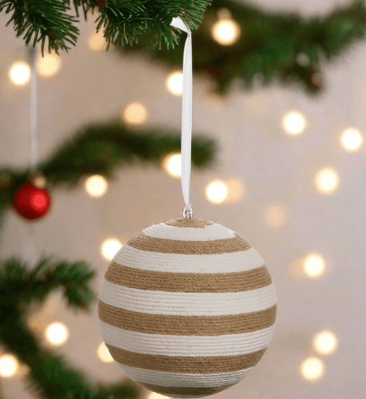 RAZ - 5.5" Stripe Jute Ball Ornament - Nifty Decor & More
