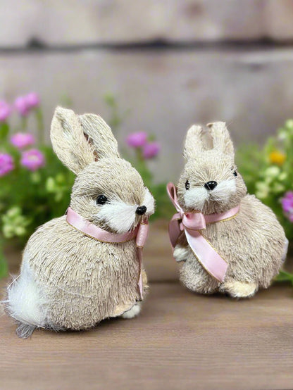 7" Brown Sisal Bunny Home Decor, Cute Rabbit Figurine, Easter Decoration, Spring Decor, Country Cottage Style table decor