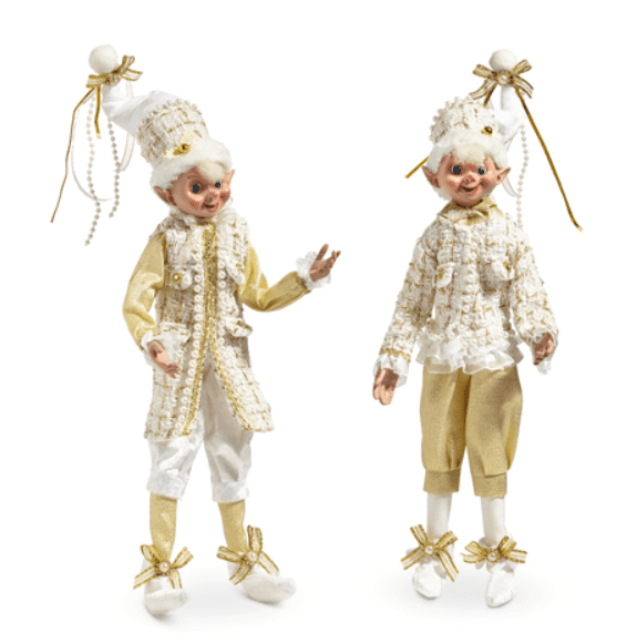 RAZ Imports 16" Posable Champagne Tweed Elf - "Champagne Wishes" Holiday Figurine - Nifty Decor & More
