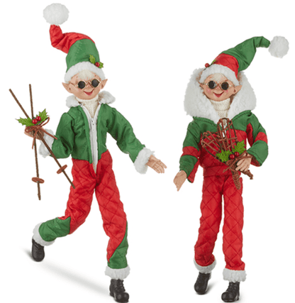 RAZ Imports 16" Posable Skiing Elf - Tinsel Town Collection (Ski Poles or Snow Shoes) - Nifty Decor & More