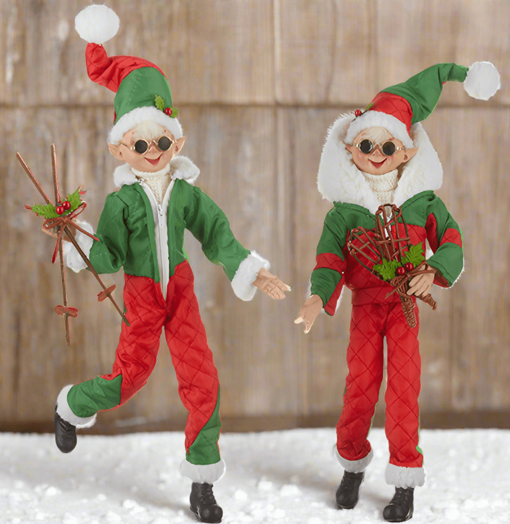 RAZ Imports 16" Posable Skiing Elf - Tinsel Town Collection (Ski Poles or Snow Shoes) - Nifty Decor & More