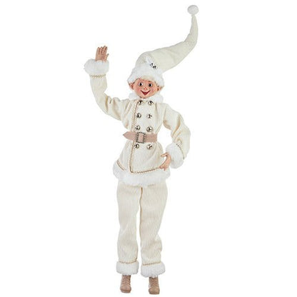 RAZ Imports 24" Posable Corduroy Elf in All White Outfit - Collectible Kinder Joy Holiday Figurine - Nifty Decor & More