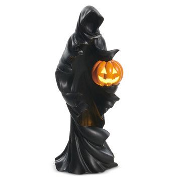 Raz Imports 30" Lighted Black Ghost with Pumpkin - Halloween Tabletop Decor - Nifty Decor & More