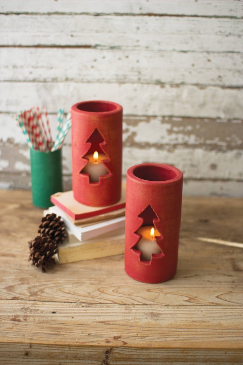 Red Clay Christmas Tree Luminary - Nifty Decor & More