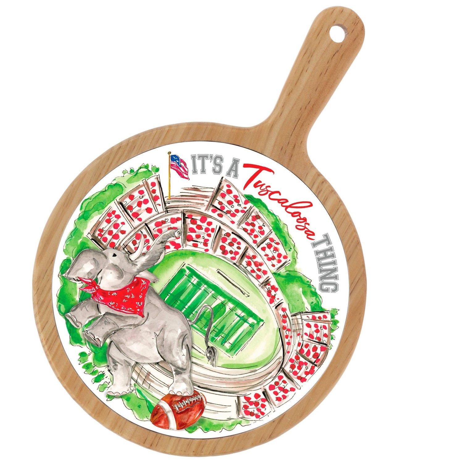 Red Elephant Stadium Collegiate Bamboo Ceramic Cheese Board - Nifty Decor & More