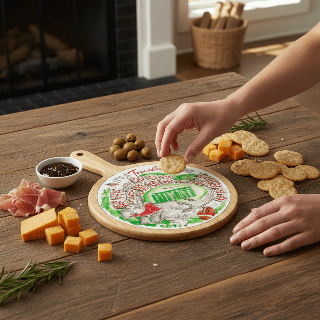 Red Elephant Stadium Collegiate Bamboo Ceramic Cheese Board - Nifty Decor & More