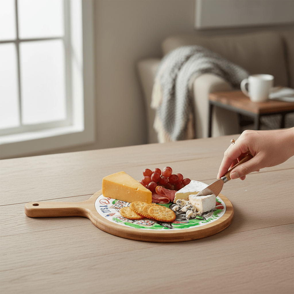 Red Mustang Stadium Collegiate Bamboo & Ceramic Cheese Board - Nifty Decor & More