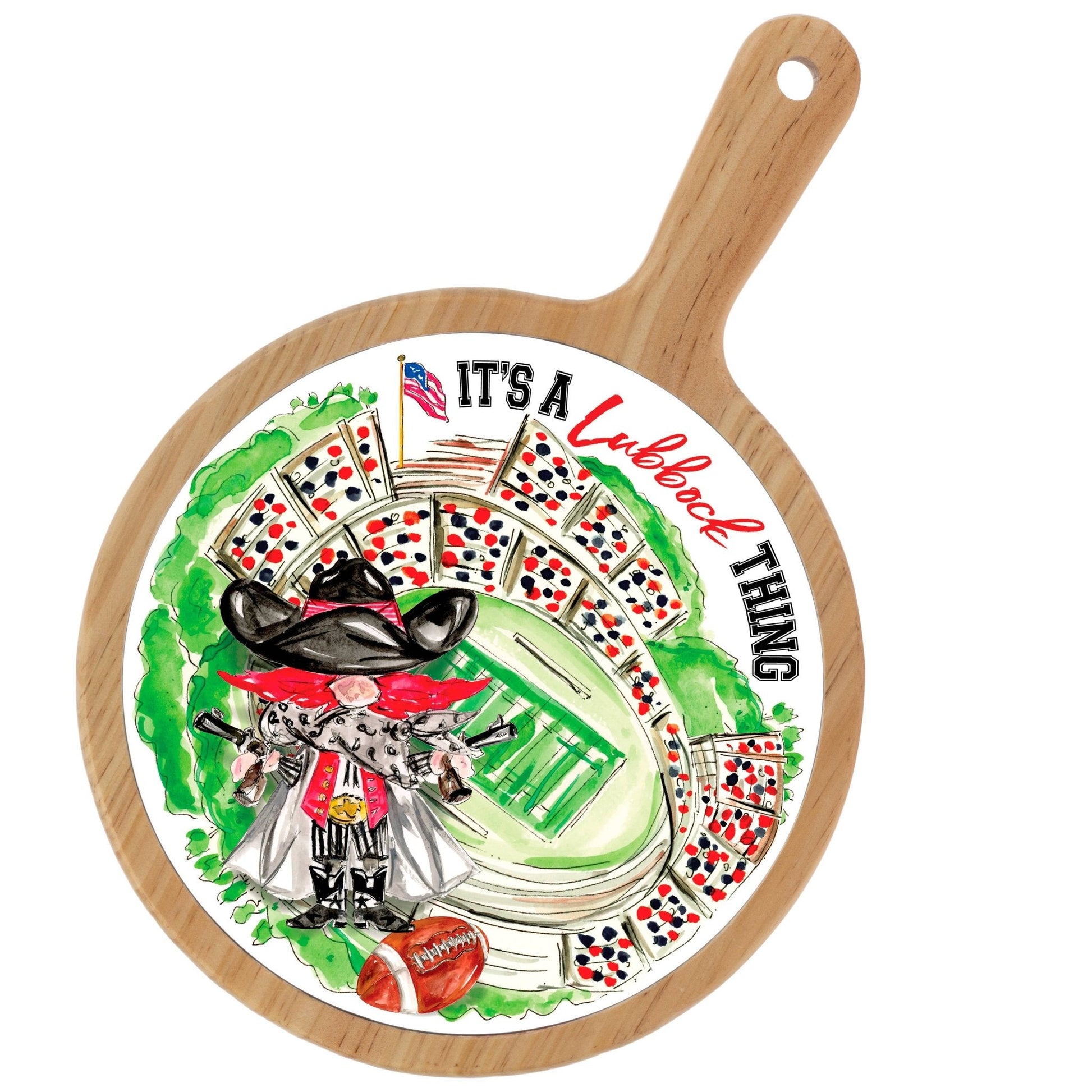 Red Raider Stadium Collegiate Bamboo & Ceramic Cheese Board - Nifty Decor & More