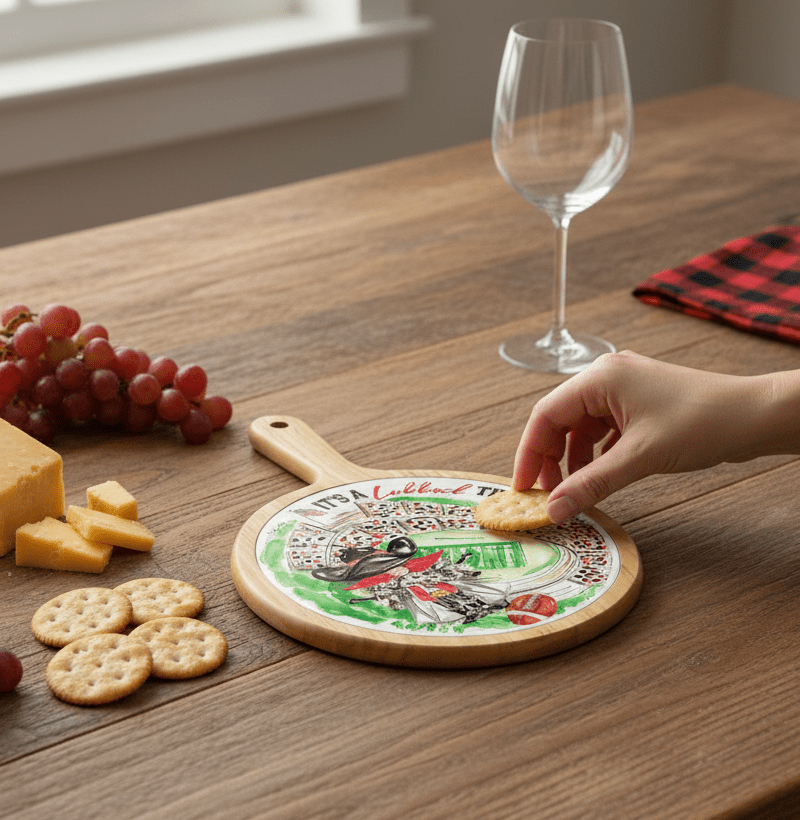Red Raider Stadium Collegiate Bamboo & Ceramic Cheese Board - Nifty Decor & More