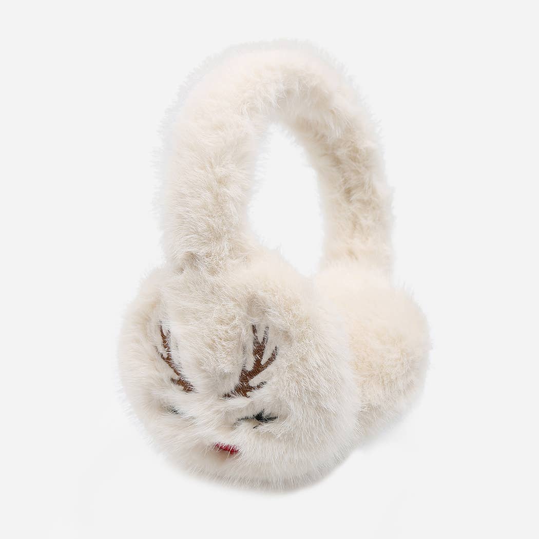 REINDEER Faux Fur Embroidered Earmuffs - Nifty Decor & More