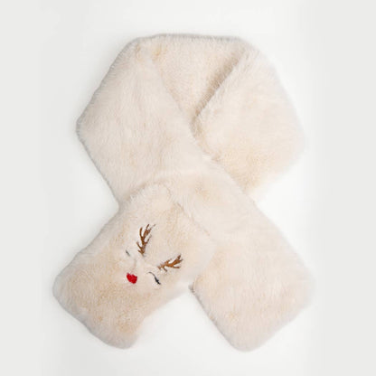 REINDEER Faux Fur Embroidered Pull Through Scarf - Nifty Decor & More