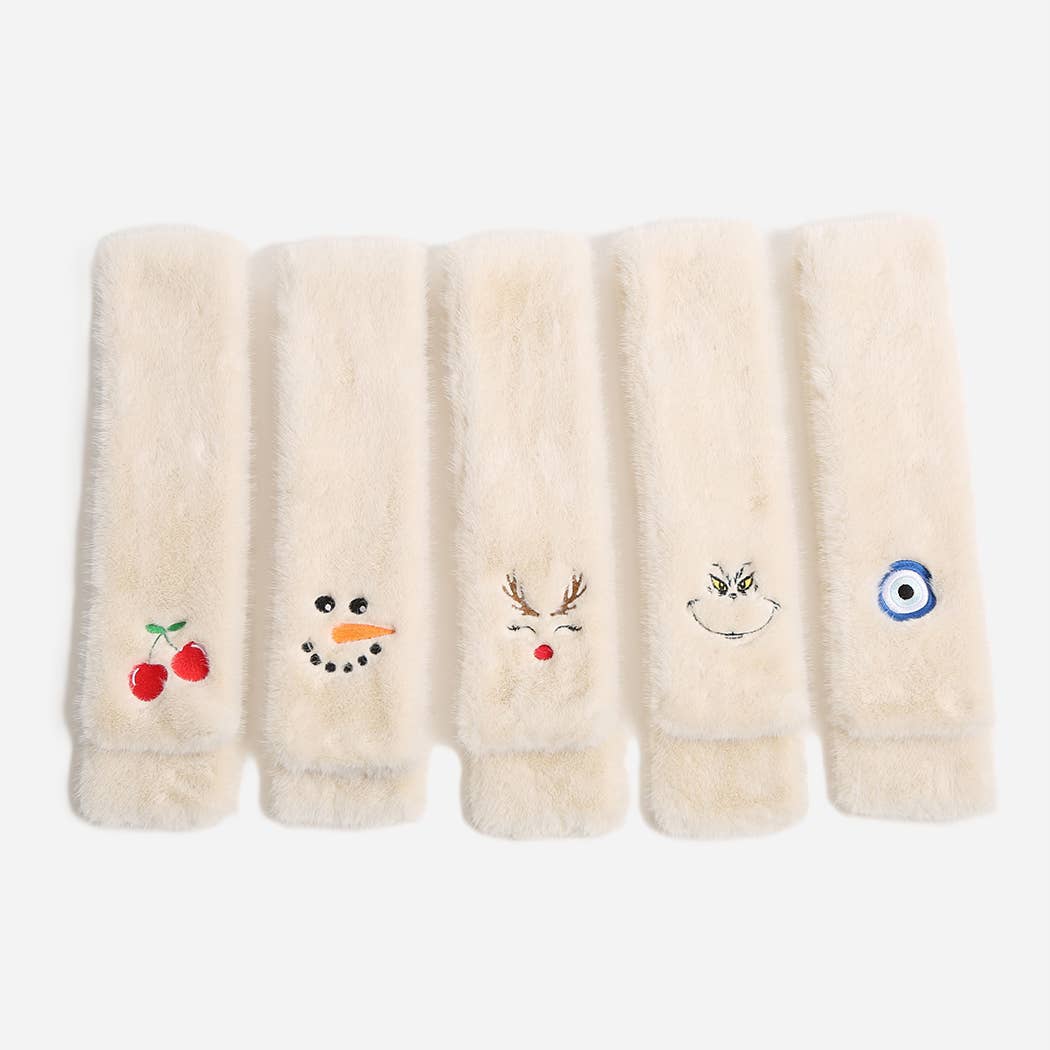 REINDEER Faux Fur Embroidered Pull Through Scarf - Nifty Decor & More
