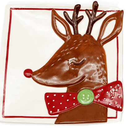 Reindeer Square Ceramic Appetizer Plate - 7" Holiday Dessert & Salad Plate - Nifty Decor & More