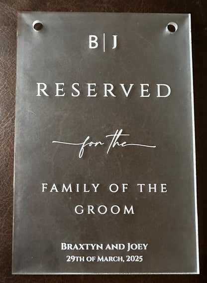 Reserved for Family of the Bride and Groom wedding Frosted Acrylic Signs (set of 2 signs) - Nifty Decor & More