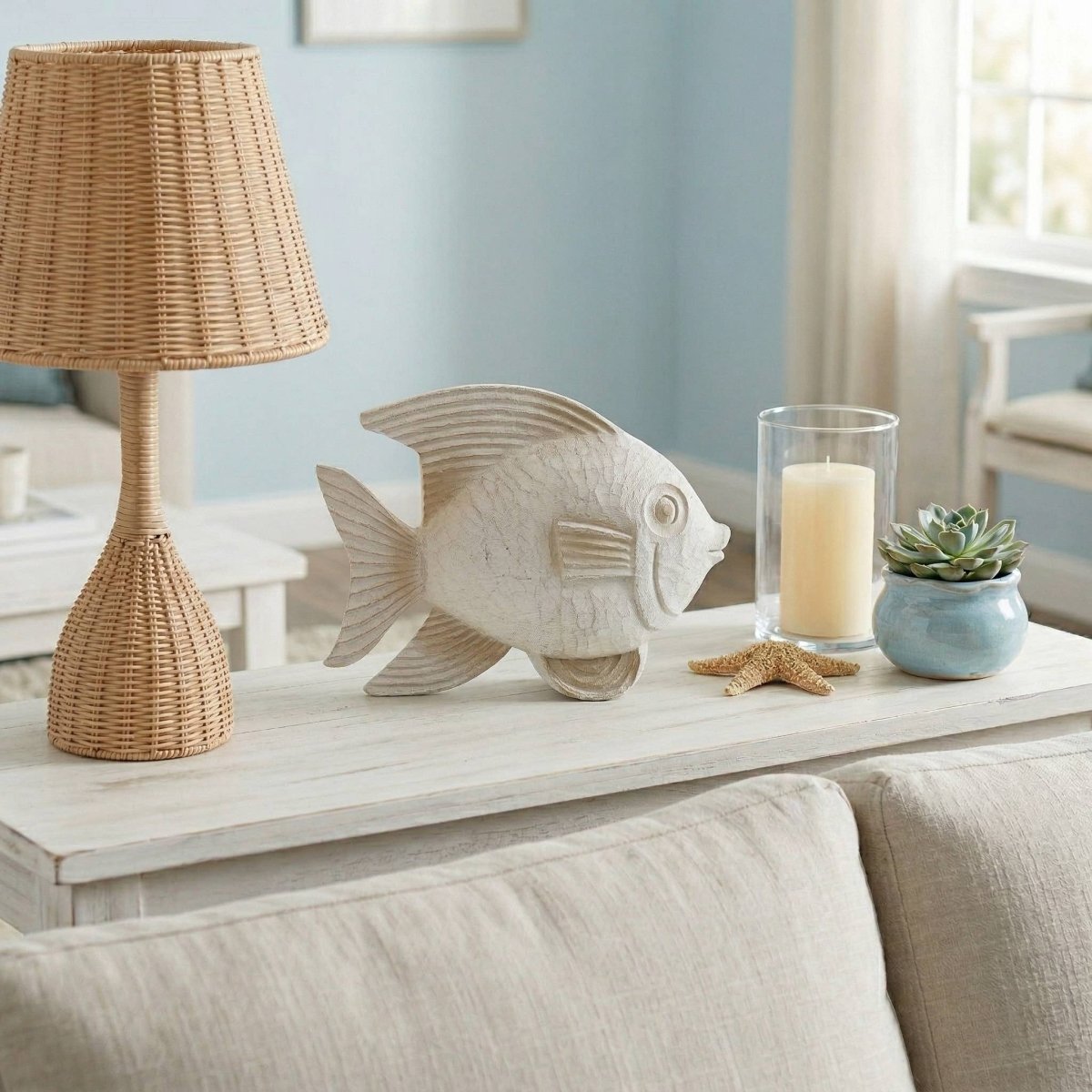 Resin Coastal Fish Decorative Figurine - White, 14 in. - Nifty Decor & More