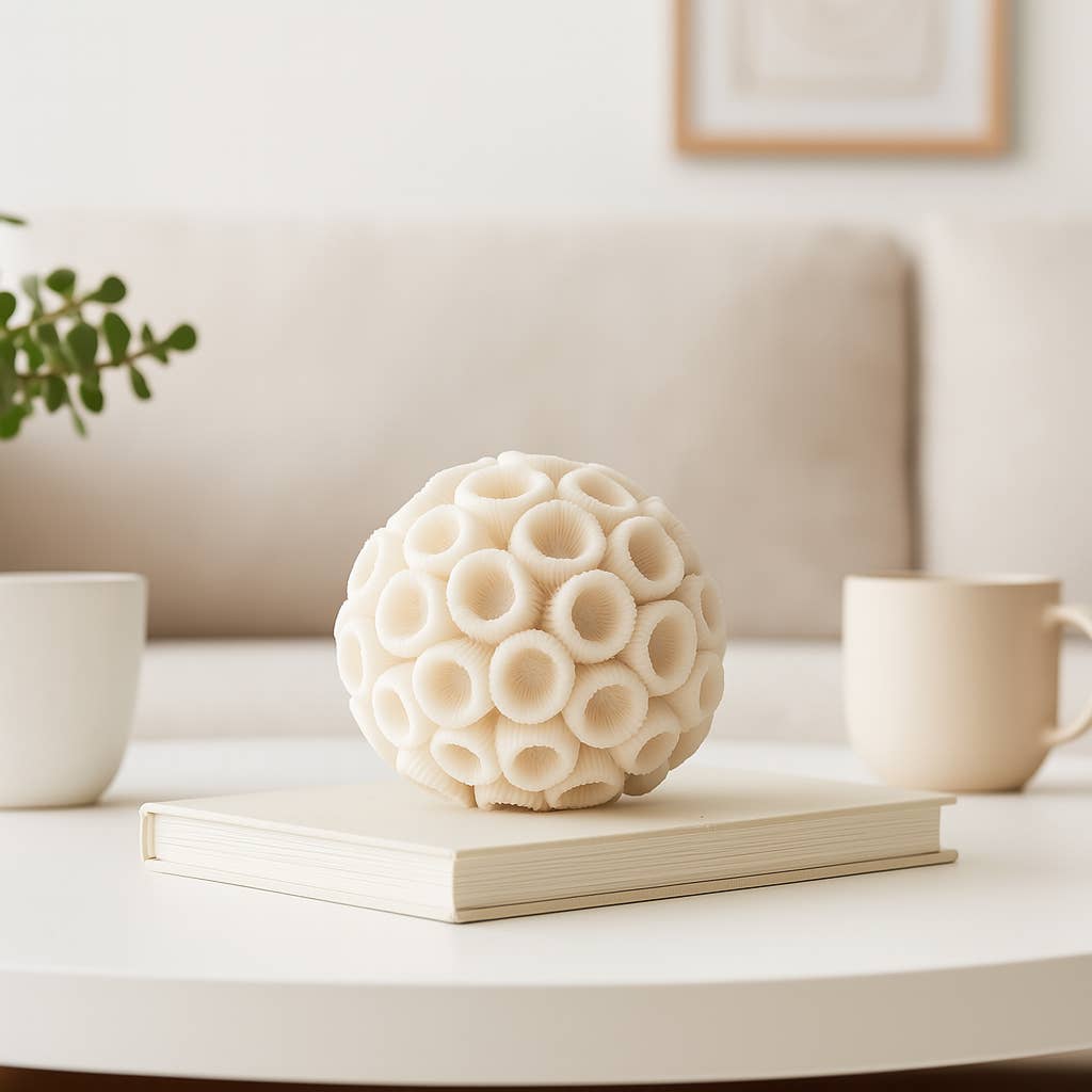 Resin Coastal Round Coral Decorative Orb - Ivory, 5 in. - Nifty Decor & More