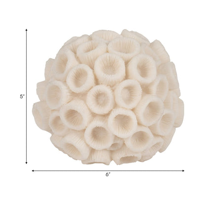 Resin Coastal Round Coral Decorative Orb - Ivory, 5 in. - Nifty Decor & More