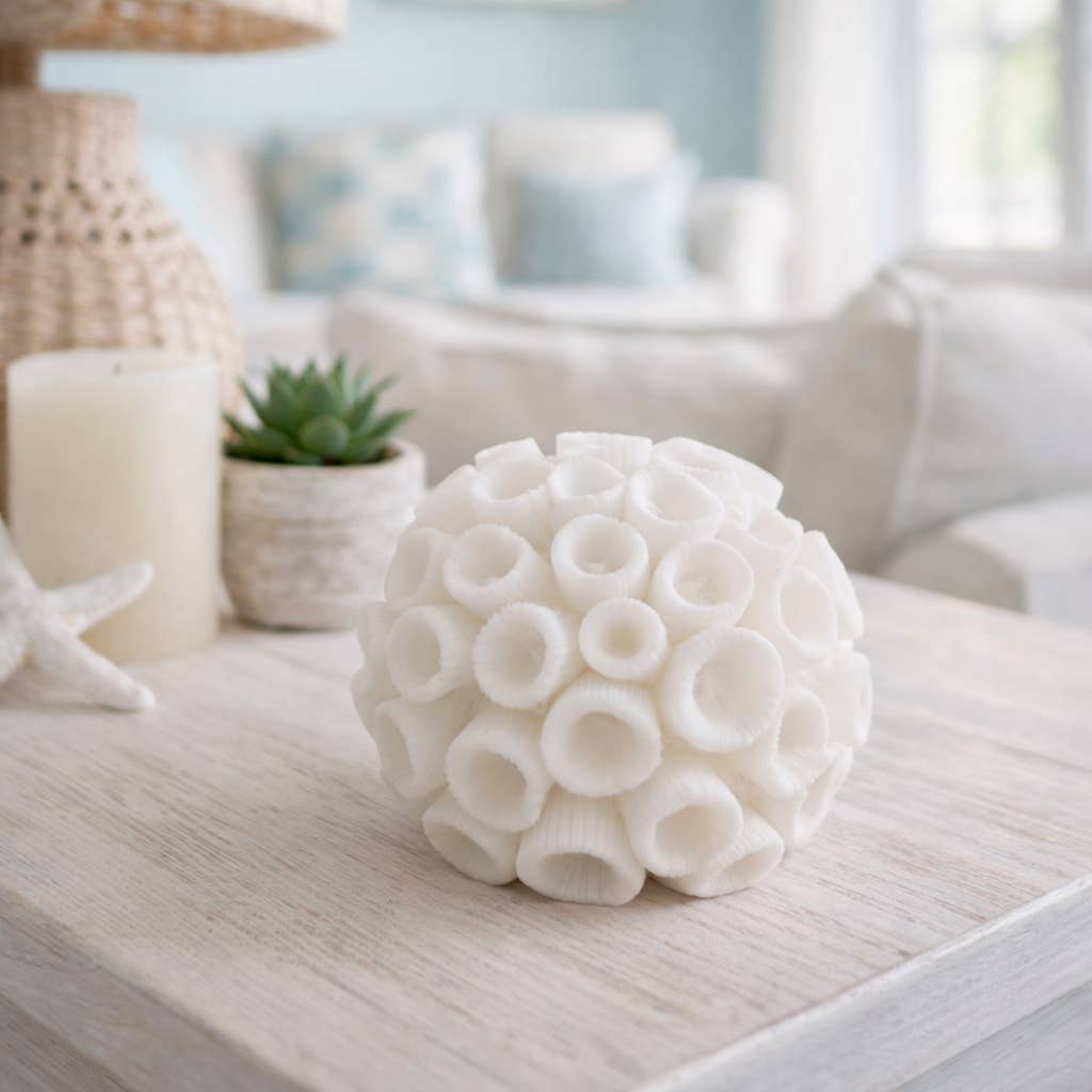 Resin Coastal Round Coral Decorative Orb - Ivory, 5 in. - Nifty Decor & More