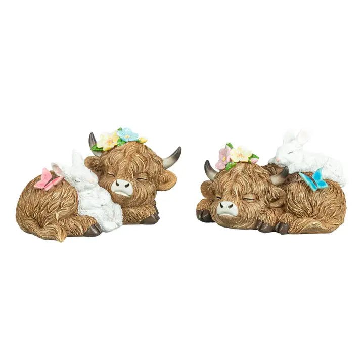 Resting Easter Highland Cow and Bunbun - Nifty Decor & More