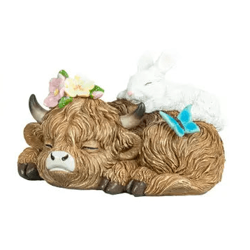 Resting Easter Highland Cow and Bunbun - Nifty Decor & More