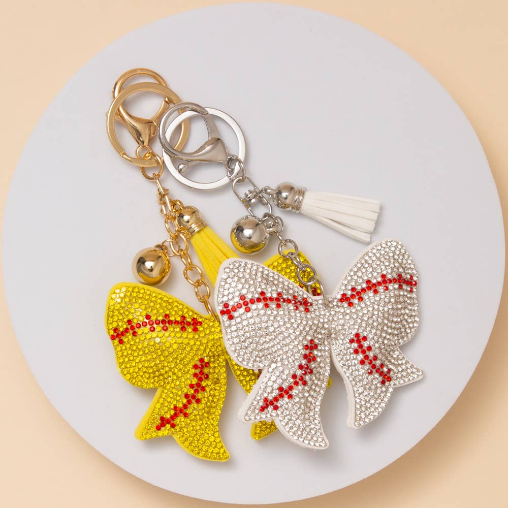 Rhinestone Baseball Bow Keychain - Nifty Decor & More