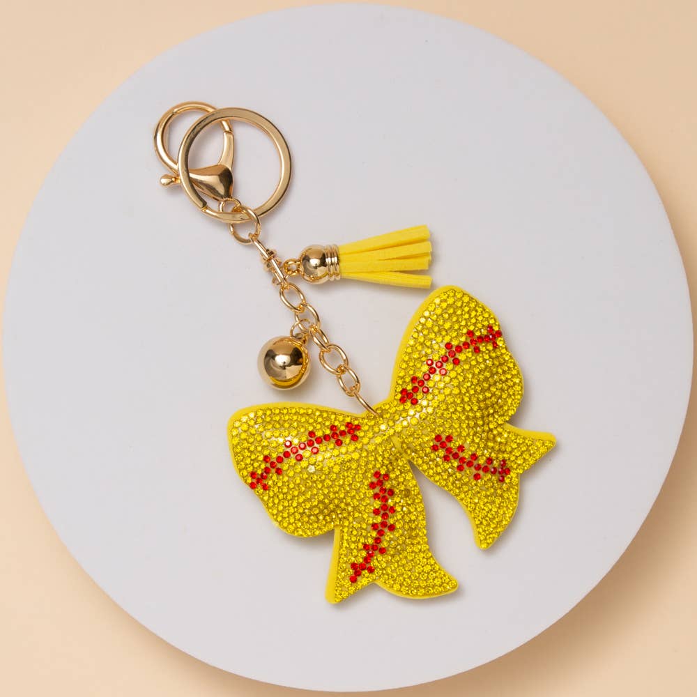 Rhinestone Baseball Bow Keychain - Nifty Decor & More