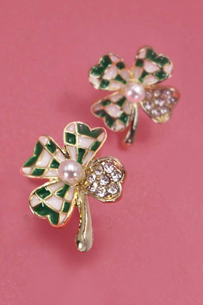 Rhinestone Checker Clover Earrings - Nifty Decor & More