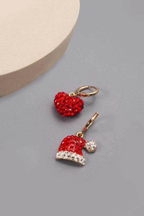 RHINESTONE SANTA HAT AND HEART MINI HOOP EARRINGS | 71E0964 - Nifty Decor & More