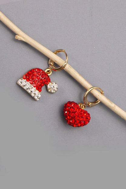 RHINESTONE SANTA HAT AND HEART MINI HOOP EARRINGS | 71E0964 - Nifty Decor & More