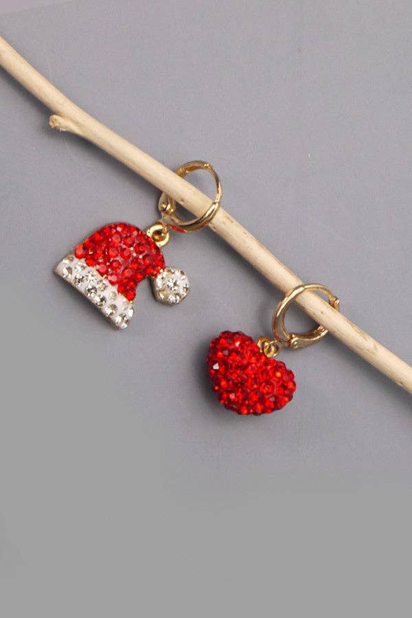 RHINESTONE SANTA HAT AND HEART MINI HOOP EARRINGS | 71E0964 - Nifty Decor & More