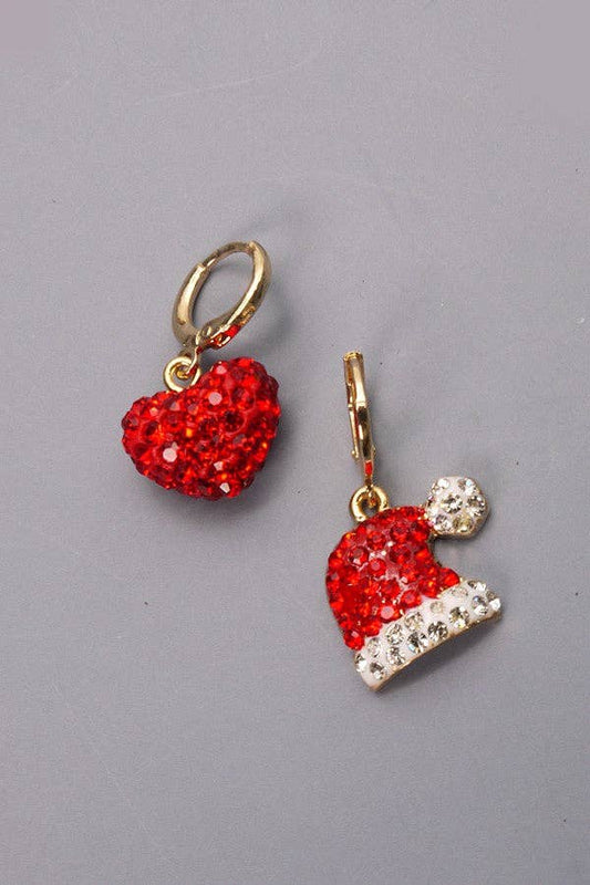 RHINESTONE SANTA HAT AND HEART MINI HOOP EARRINGS | 71E0964 - Nifty Decor & More