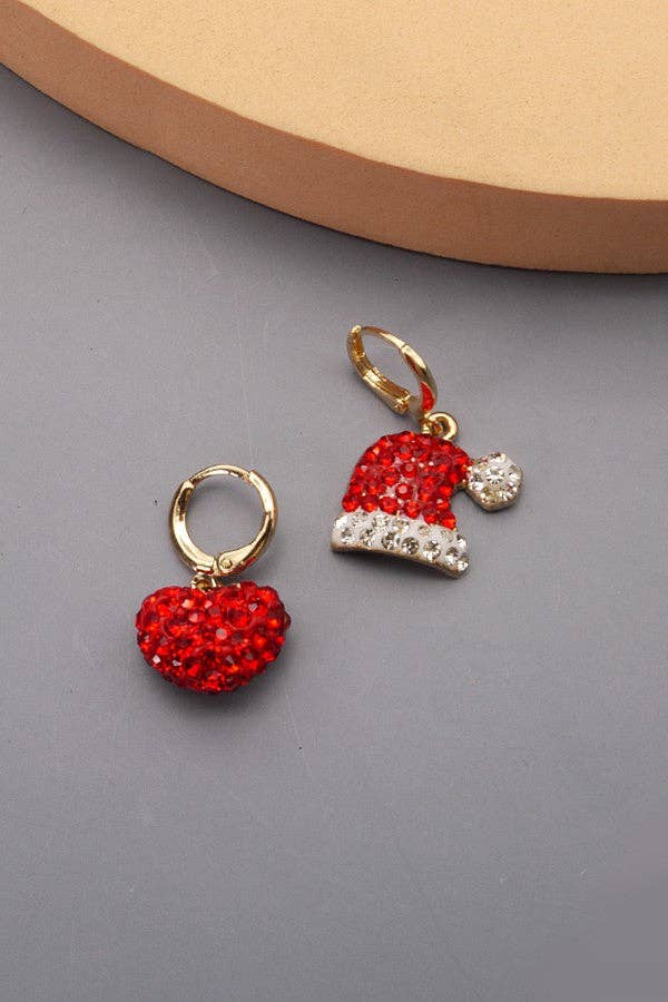 RHINESTONE SANTA HAT AND HEART MINI HOOP EARRINGS | 71E0964 - Nifty Decor & More