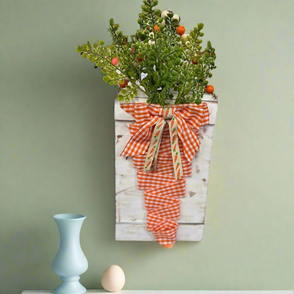 Ribbon Carrot Wall Decor Whimsical Easter Hanging Ornament Springtime Home Accent - Nifty Decor & More
