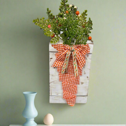 Ribbon Carrot Wall Decor Whimsical Easter Hanging Ornament Springtime Home Accent - Nifty Decor & More