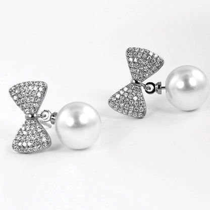 Ribbon Earring with Pearl CZ Gold - Dipped - Nifty Decor & More