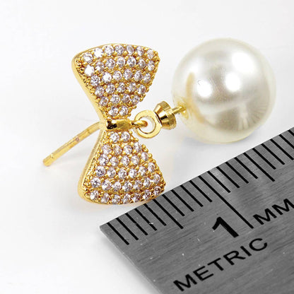 Ribbon Earring with Pearl CZ Gold - Dipped - Nifty Decor & More