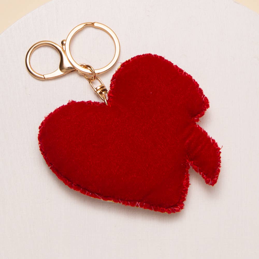 Ribboned Heart Keychain Sequins Seed Beaded - Nifty Decor & More
