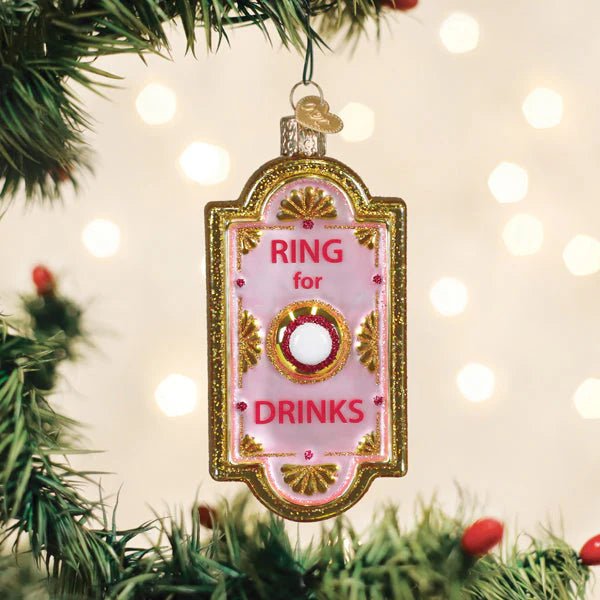 Old World Christmas Ring For Drinks Doorbell Ornament - Pink and Gold