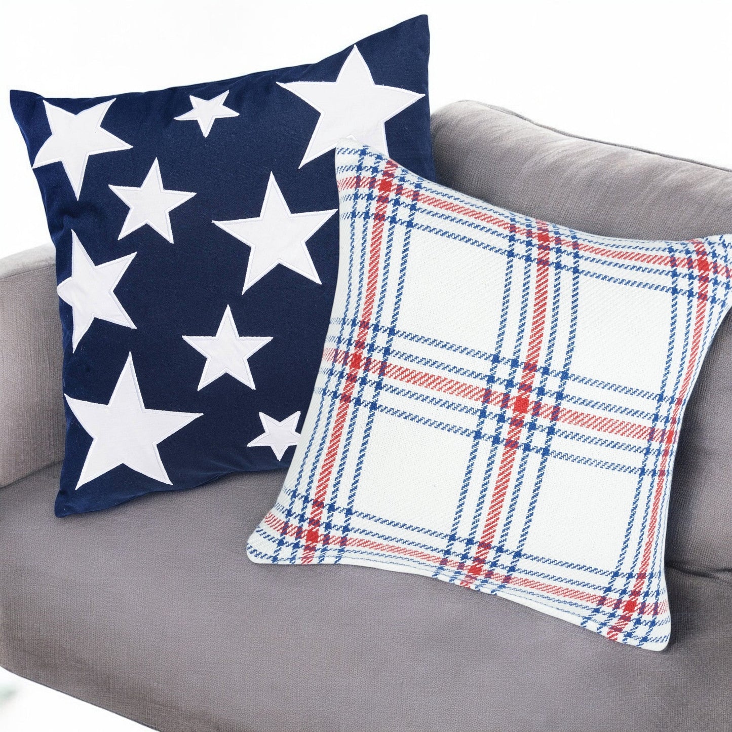 River Rock Red White & Blue Plaid Throw Pillow, Cozy Patriotic Home Decor, Perfect Accent Cushion Gift for 4th of July Lovers Throw Pillow